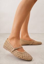 Beżowe Balerinki Ozdobione Ażurowym Motywem i Paskiem Nonaniassi. Brązowe baleriny damskie Born2be, w ażurowe wzory, z jeansu, eleganckie, bez obcasa. Za 119.99 zł.