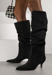 Czarne Marszczone Kozaki na Obcasie Typu Kaczuszka Alevitte. Czarne kozaki damskie Born2be, z jeansu, bez obcasa, na obcasie. Za 179.99 zł.