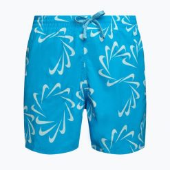 Szorty kąpielowe męskie Nike Swoosh Line 5" Volley. Niebieskie kąpielówki męskie Nike, m, bez wzorów, krótkie. Za 159.99 zł.