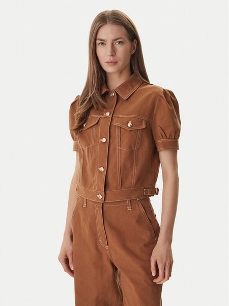 Guess Kurtka jeansowa W6GL08 W1804 Brązowy Regular Fit. Brązowe kurtki damskie Guess, xl, z aplikacjami, z bawełny, bez kaptura. Za 472.99 zł.