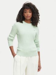 Tommy Hilfiger Sweter WW0WW44993 Zielony Regular Fit. Zielone swetry damskie Tommy Hilfiger, l, bez wzorów, z bawełny, bez kołnierzyka, bez ramiączek, bez kaptura. Za 529.99 zł.