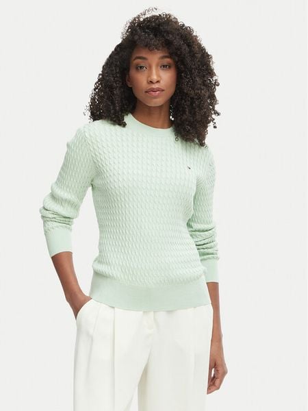 Tommy Hilfiger Sweter WW0WW44993 Zielony Regular Fit. Zielone swetry damskie Tommy Hilfiger, l, bez wzorów, z bawełny, bez kołnierzyka, bez ramiączek, bez kaptura. Za 345.99 zł.