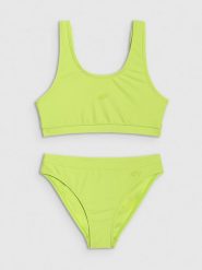 4F Kostium kąpielowy dwuczęściowy dziewczęcy - zielony 158/164 (12-14 lat). Zielone stroje kąpielowe dla dziewczynek 4f, bez wzorów, z dzianiny. W wyprzedaży za 49.99 zł.