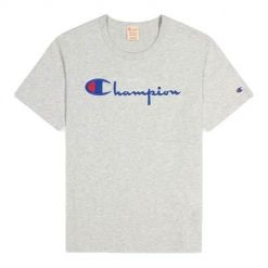 Koszulka sportowa męska Champion Reverse Weave Script Logo. Szare koszulki sportowe męskie Champion, m, bez wzorów, bez kołnierzyka, bez ramiączek. Za 165.00 zł.