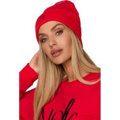 Czapka Beanie z Haftem - Czerwona. Czerwone czapki i kapelusze damskie MOE, bez wzorów, z bawełny. Za 96.90 zł.