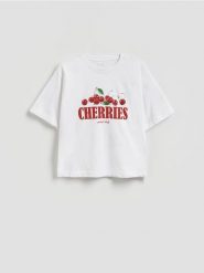 Bawełniany t-shirt oversize - biały. Białe t-shirty damskie Reserved, l, bez wzorów, z bawełny, bez kołnierzyka. Za 59.99 zł.