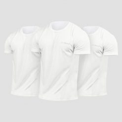 Koszulka męska fitness szybkoschnąca biała TRN 3Pack. Białe koszulki sportowe męskie GYMBEAM, m, bez wzorów, z materiału, bez kołnierzyka, bez ramiączek, do biegania. Za 165.30 zł.