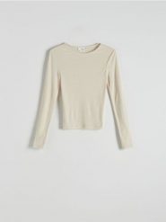 Gładka bluzka - beżowy. Brązowe bluzki damskie Reserved, l, bez wzorów, z wiskozy, bez kołnierzyka, bez ramiączek. W wyprzedaży za 19.99 zł.