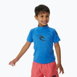 Koszulka do pływania dziecięca Rip Curl Brand Wave UPF. Niebieskie t-shirty i topy dla dziewczynek Rip Curl, bez wzorów, bez ramiączek. Za 69.99 zł.