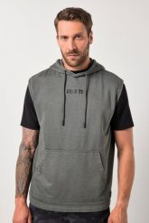 Męska Bluza belly fit fitness dzianina dresowa kaptur bez rękawów styl vintage. Szare bluzy męskie JAY-PI, m, bez wzorów, z bawełny, z kapturem, na fitness i siłownię. Za 239.99 zł.
