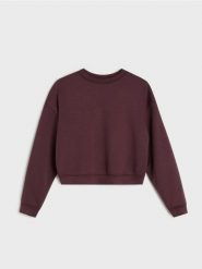 Bluza crewneck basic - czerwony. Czerwone bluzy damskie Sinsay, l, bez wzorów, z dzianiny, bez kaptura. Za 45.99 zł.