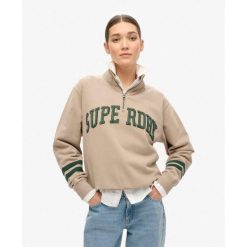 Bluza sportowa z pół-zipem. Niebieskie bluzy sportowe damskie Superdry., bez wzorów, bez kaptura, na fitness i siłownię. Za 275.50 zł.