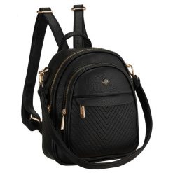 Czarny plecak damski mały ze skóry ekologicznej elegancki uchwyt na ramię torebka 2w1 Peterson PTN MBP-17-F19. Czarne plecaki damskie Peterson, bez wzorów, ze skóry ekologicznej, eleganckie. Za 75.99 zł.