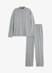 Piżama oversize z miękkiego materiału. Szare piżamy damskie bonprix, bez wzorów, bez ramiączek. Za 119.99 zł.
