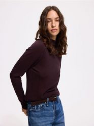 Sweter z wełną i dodatkiem modalu - brązowy. Brązowe swetry damskie Reserved, l, bez wzorów, z wełny, bez kołnierzyka, bez ramiączek, bez kaptura. Za 129.99 zł.