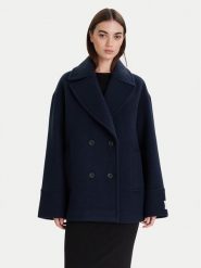 Calvin Klein Płaszcz wełniany LV044D549G Granatowy Relaxed Fit. Niebieskie płaszcze damskie Calvin Klein, na zimę, m, bez wzorów, z syntetyku, bez kaptura. Za 1,499.00 zł.