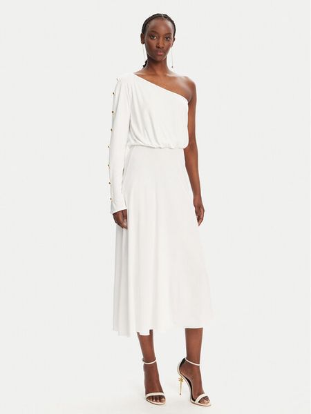 Elisabetta Franchi Sukienka koktajlowa AB80252E2 360 Biały Regular Fit. Białe sukienki damskie Elisabetta Franchi, bez wzorów, z syntetyku, wizytowe, bez kołnierzyka, bez ramiączek. Za 1,129.99 zł.