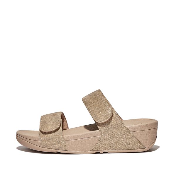 Kobiece klapki na koturnie FitFlop Lulu Adjustable. Brązowe klapki damskie FIT FLOP, bez wzorów, z materiału, eleganckie, bez obcasa, na koturnie. Za 473.00 zł.
