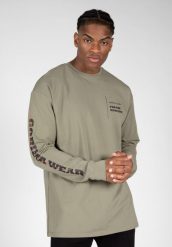 Koszulka fitness męska z długim rękawem Gorilla Wear Boise Oversized Long Sleeve. Zielone koszulki sportowe męskie GORILLA WEAR, m, bez wzorów, bez kołnierzyka, bez ramiączek, na fitness i siłownię. Za 216.25 zł.