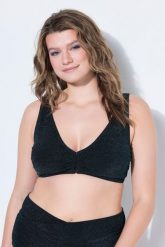 Damskie Góra od bikini efekt brokatu miękkie miseczki ozdobny detal. Czarne bikini damskie Ulla Popken, plus size, bez wzorów, plus size. Za 139.99 zł.