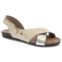 Sandały damskie Lemar, naturalna skóra licowa krzyżujące się paski z dekoracyjnym wykończeniem płaska wygodna podeszwa, beżowe Tuluza złoto, 40141 BF. Brązowe paski damskie Lemar, bez wzorów, ze skóry, eleganckie. Za 179.00 zł.