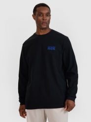 4F Longsleeve oversize z nadrukiem męski - czarny S. Czarne koszulki sportowe męskie 4f, m, bez wzorów, z bawełny, eleganckie, bez kołnierzyka. W wyprzedaży za 59.99 zł.
