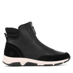 Botki Remonte. Czarne botki damskie Remonte, bez obcasa, na płaskiej podeszwie, bez zapięcia. Za 351.00 zł.