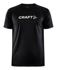 Koszulka z krótkim rękawem Craft Core Essence Logo Czarny. Czarne koszulki sportowe męskie Craft, m, bez wzorów, z materiału, bez kołnierzyka, bez ramiączek, do biegania. Za 130.60 zł.