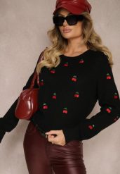 Czarny Sweter z Wiskozą i Haftowanymi Wisienkami Vaioria. Czarne swetry damskie Renee, bez wzorów, z jeansu, casualowe, bez kołnierzyka, bez ramiączek, bez kaptura. Za 109.99 zł.