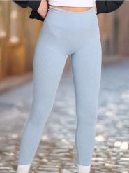 Legginsy high waist w prążek - niebieski. Niebieskie legginsy damskie Sinsay, l, bez wzorów. Za 39.99 zł.