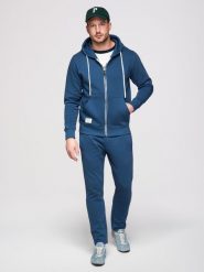 Komplet dresowy męski set bluza rozpinana z kapturem + spodnie z prosta nogawką - ciemnoniebieski V4 - Rozmiar: XL. Niebieskie bluzy męskie Ombre Clothing, m, z aplikacjami, z bawełny, z kapturem. Za 339.99 zł.