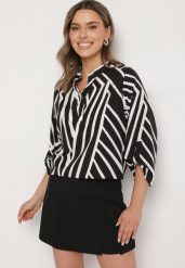 Czarna Koszula z Bawełną i Geometrycznym Wzorem Tiarine. Czarne bluzki damskie Born2be, l, bez wzorów, z bawełny, klasyczne, bez kołnierzyka, bez ramiączek. Za 54.99 zł.