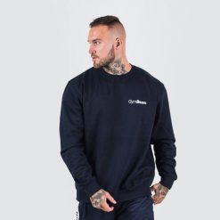 Bluza męska fitness luźna granatowa PRO Jumper. Niebieskie bluzy sportowe męskie GYMBEAM, m, bez wzorów, z bawełny, bez kaptura, na fitness i siłownię. Za 98.90 zł.