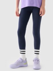4F Legginsy dzianinowe dziewczęce - granatowe 152 (11-12 lat). Niebieskie legginsy dla dziewczynek 4f, bez wzorów, z bawełny. W wyprzedaży za 29.99 zł.
