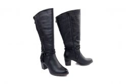 Rieker 96059-00 black, kozaki damskie. Czarne kozaki damskie Rieker, ze skóry ekologicznej, bez obcasa. Za 439.00 zł.