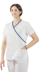 Visent Bluza medyczna kosmetyczna damska lekarska biały / niebieska lamówka 54. Białe bluzy damskie Visent, bez wzorów, bez kaptura. Za 64.99 zł.