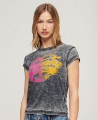 Superdry Damska koszulka Fade Rock Graphic Cap Slv. Czarne t-shirty damskie Superdry., bez wzorów, z bawełny, klasyczne, bez kołnierzyka. Za 140.65 zł.