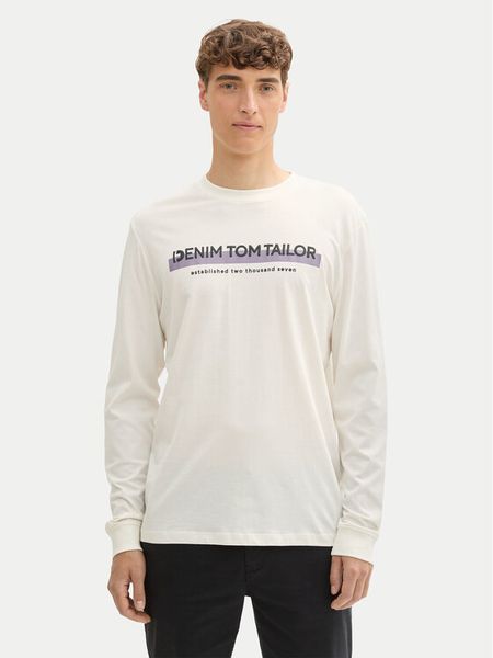 Tom Tailor Denim Longsleeve 1043888 Biały Regular Fit. Białe bluzki z długim rękawem męskie Tom Tailor Denim, l, bez wzorów, z bawełny, bez kołnierzyka. Za 69.99 zł.