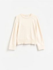 Sweter z domieszką modalu - kremowy. Białe swetry damskie Reserved, l, bez wzorów, z dzianiny, bez kołnierzyka, bez ramiączek, bez kaptura. Za 119.99 zł.