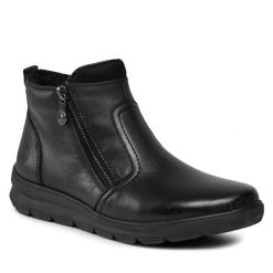 Botki Rieker. Czarne botki damskie Rieker, bez obcasa, na płaskiej podeszwie, bez zapięcia. Za 319.99 zł.