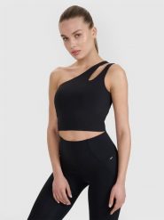 4F Crop top treningowy na jedno ramię 4F x Anna Lewandowska - czarny L. Czarne koszulki sportowe damskie 4f, l, bez wzorów, z dzianiny, z asymetrycznym kołnierzem, bez ramiączek, na fitness i siłownię. Za 99.99 zł.