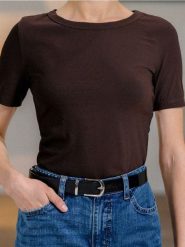 Bawełniana koszulka basic - brązowy. Brązowe t-shirty damskie Sinsay, l, bez wzorów, z bawełny, bez kołnierzyka. Za 25.99 zł.