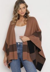 Brązowy Niezapinany Kardigan Ponczo Oversize Shelsie. Brązowe kardigany damskie Born2be, l, bez wzorów, bez kołnierzyka, bez ramiączek, bez kaptura. Za 99.99 zł.