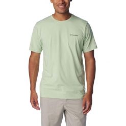Koszulka sportowa męska Columbia Sun Trek z krótkim rękawem. Zielone koszulki sportowe męskie Columbia, na lato, m, bez wzorów, z bawełny, bez kołnierzyka, bez ramiączek, rowerowe. Za 158.00 zł.