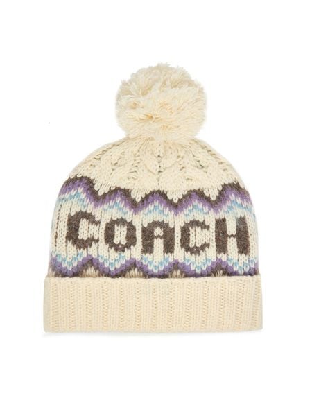 Coach Czapka CCL51 Écru. Białe czapki i kapelusze damskie Coach, na zimę, bez wzorów, z wełny. Za 409.99 zł.