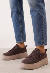 Brązowe Zamszowe Sneakersy na Grubej Podeszwie Ozdobione Suwakiem Belko. Brązowe obuwie sportowe damskie Born2be, bez wzorów, z dzianiny. Za 219.99 zł.