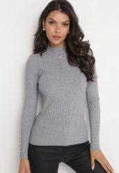 Szary Dopasowany Sweter Golf z Ozdobnymi Guzikami Oppanla. Szare swetry damskie Born2be, z aplikacjami, z dzianiny, bez kołnierzyka, bez ramiączek, długie, bez kaptura. Za 49.99 zł.