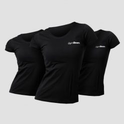 Koszulka damska fitness z krótkim rękawem czarna Basic 3Pack. Czarne koszulki sportowe damskie GYMBEAM, l, bez wzorów, z bawełny, klasyczne, bez kołnierzyka. Za 102.90 zł.