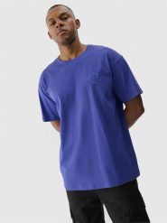 4F T-shirt oversize z nadrukiem męski - fioletowy M. Fioletowe koszulki sportowe męskie 4f, m, bez wzorów, z bawełny, bez kołnierzyka, bez ramiączek. W wyprzedaży za 39.99 zł.