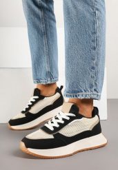 Czarno-Beżowe Sneakersy Ozdobione Geometrycznym Motywem Calgis. Czarne obuwie sportowe damskie Renee, bez wzorów, z jeansu, trekkingowe. Za 99.99 zł.